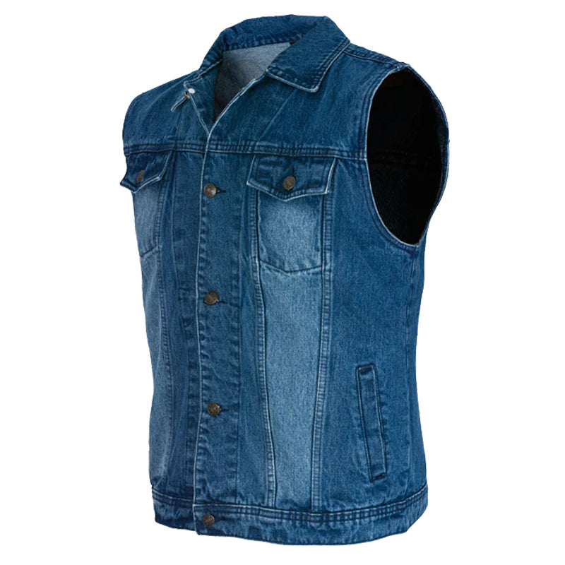 Bikers Gear Australia Jaguar Denim Motorcycle Vest Blue