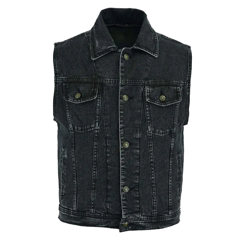 Bikers Gear Australia Jaguar Denim Motorcycle Vest Black