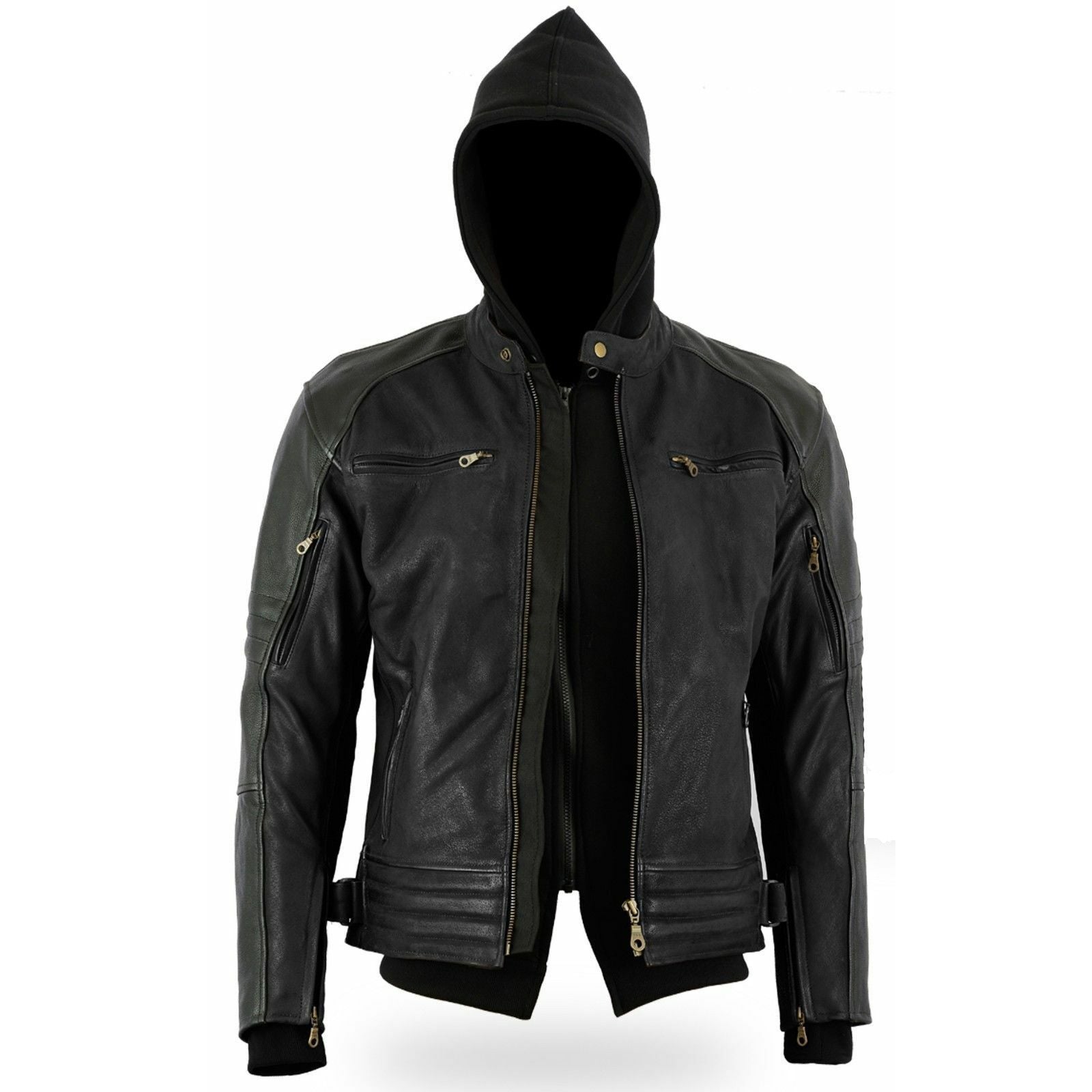 Bikers Gear Australia Motorcycycle Leather Jacket Cobar Waxed Nubuck Hooded Style Black