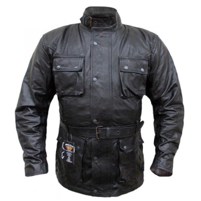 Bikers Gear Australia Motorcycle Leather Jacket Trail Master Waxed Belstaff Style Black