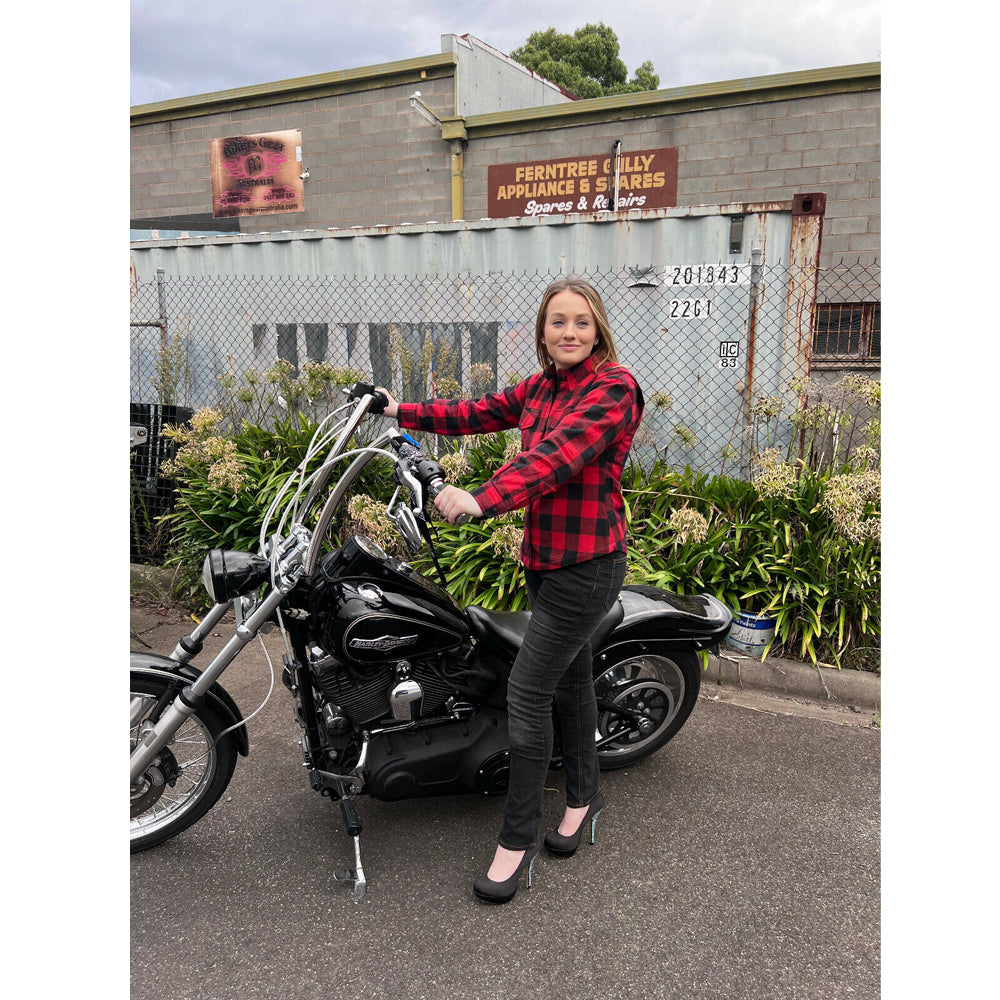 Bikers Gear Australia Brat Lady Motorcycle Flannel Shirts Red/Black