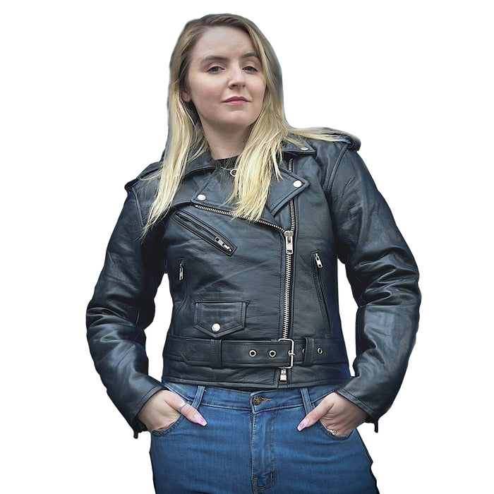 Bikers Gear Australia Women Brando Belted Biker Leather Jacket Black