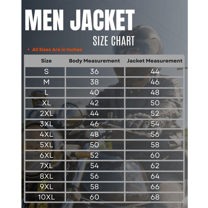 BGA Element Leather Motorcycle Jacket Brown size chart