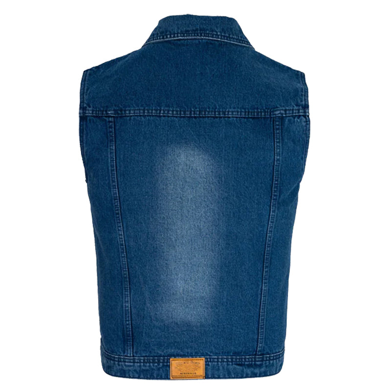 Bikers Gear Australia Jaguar Denim Motorcycle Vest Blue