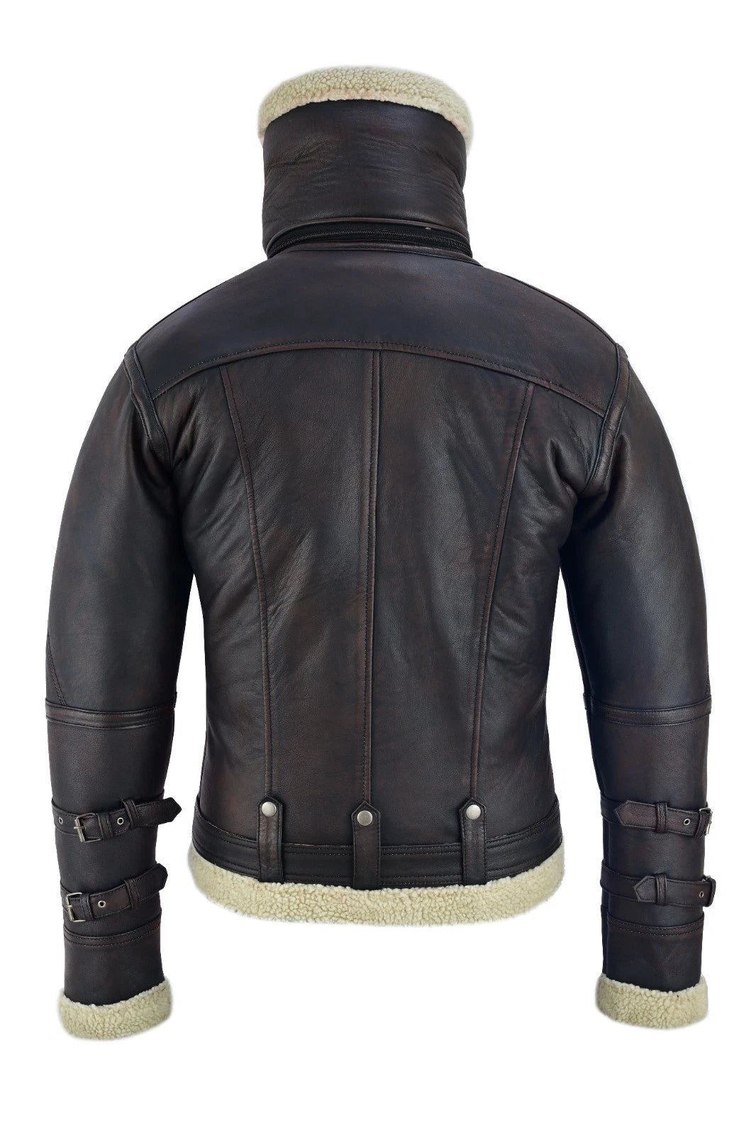 BGA Men’s Aviator Bomber Jacket Sheepskin Leather with Double Fur Collar