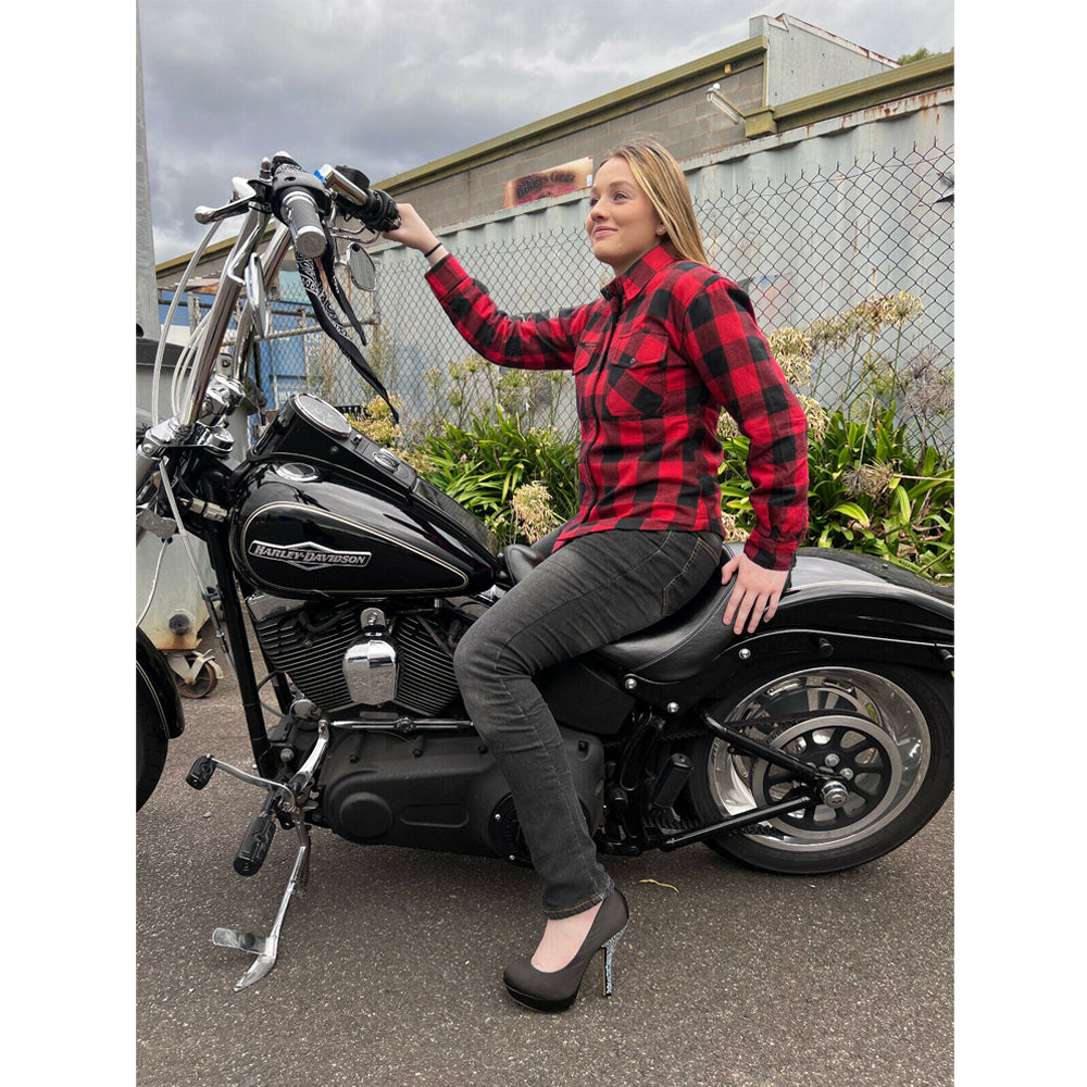 Bikers Gear Australia Brat Lady Motorcycle Flannel Shirts Red/Black