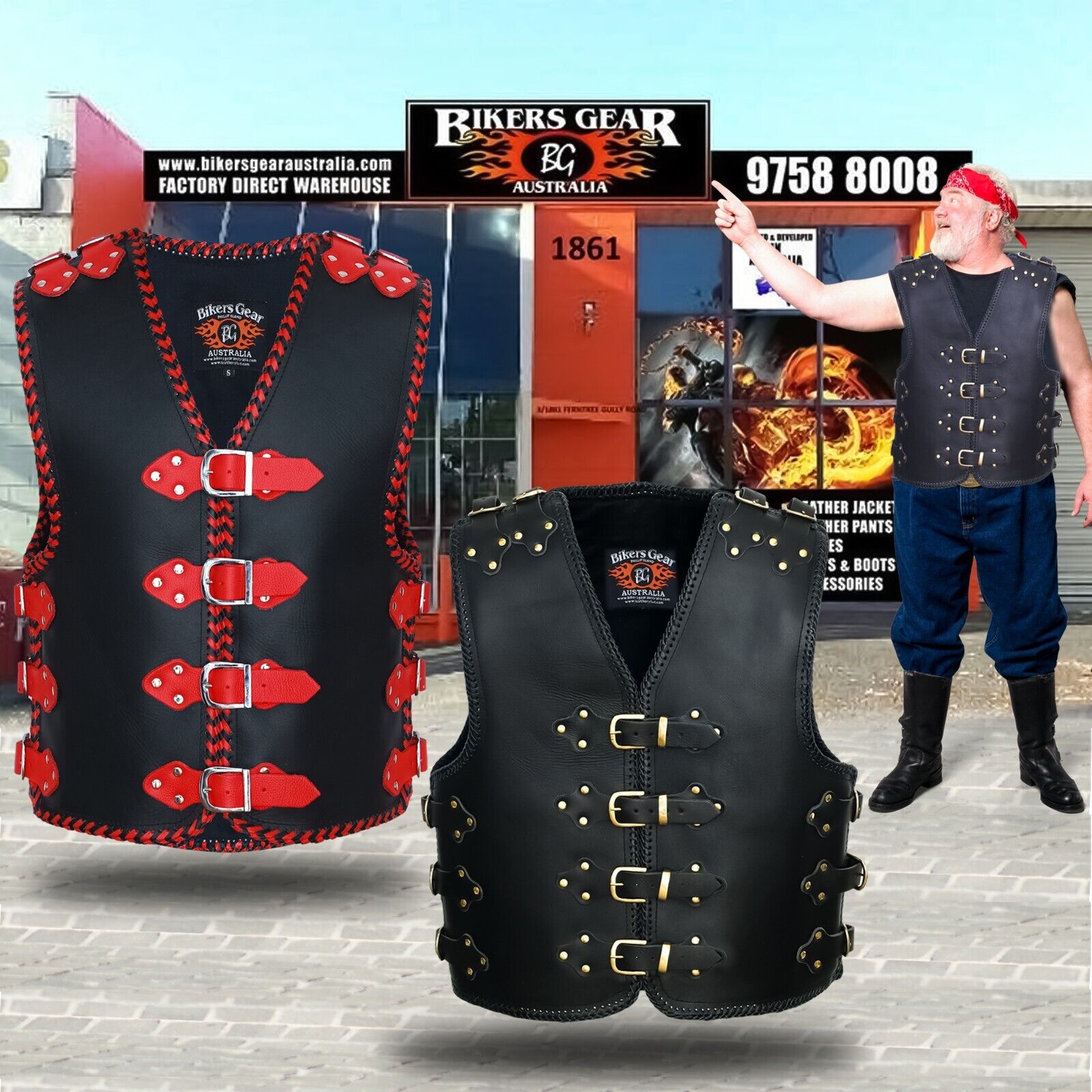 Bikers Gear Australia Atlas Leather Motorcycle Vests