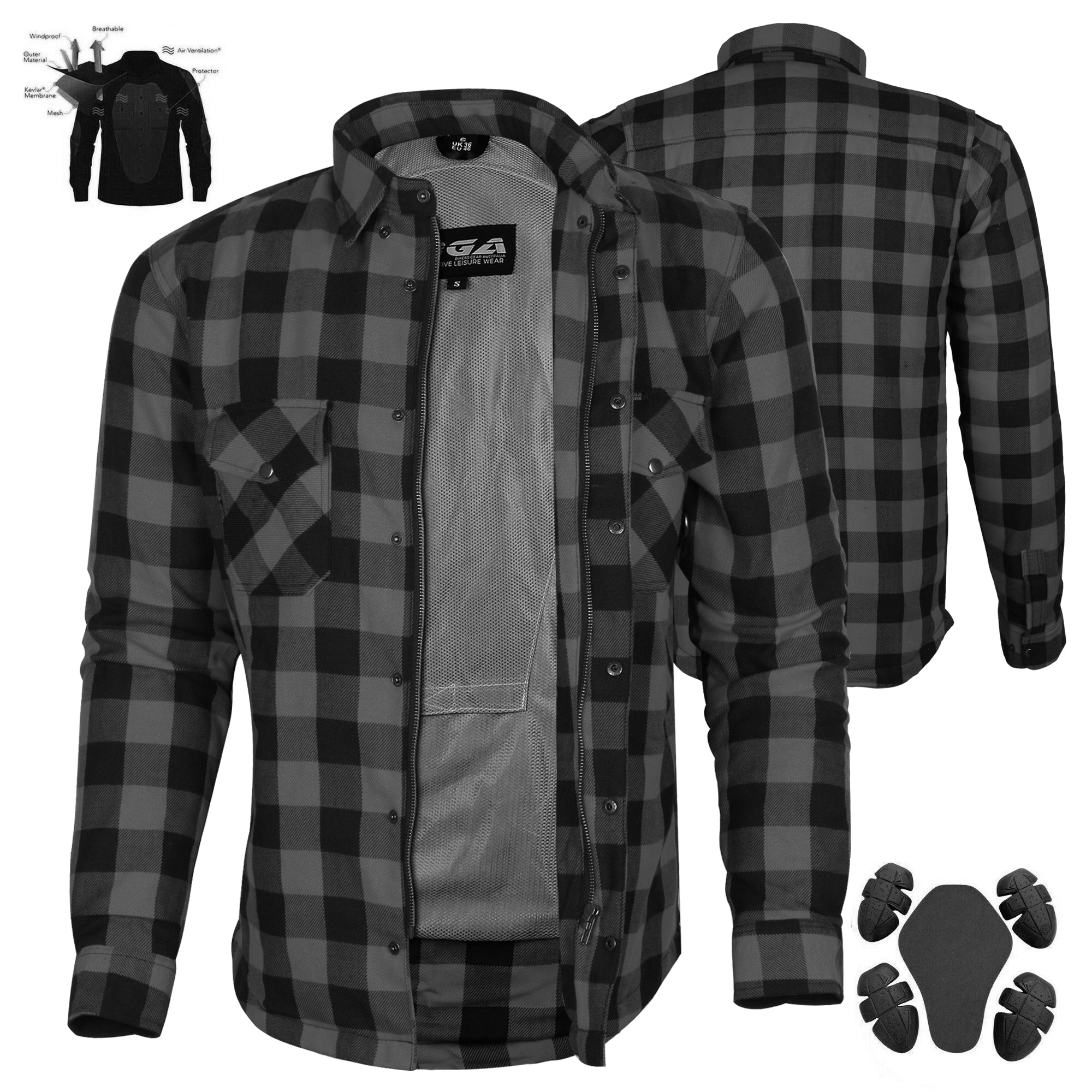 Bikers Gear Australia Exo Protective Motorcycle Flannel Shirts Grey - Premium Men Protective Shirts - Just £72.99! Shop now at Australian Bikers Gear