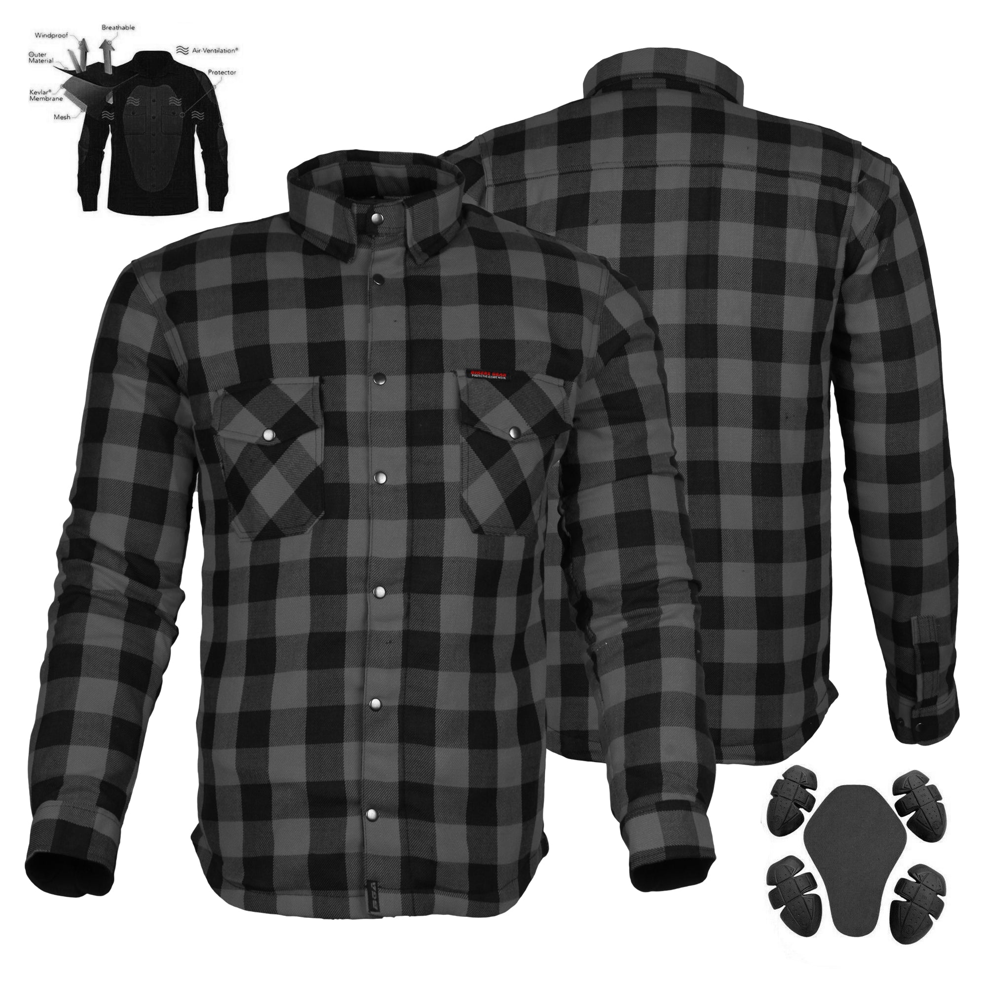 Bikers Gear Australia Exo Protective Motorcycle Flannel Shirts Grey - Premium Men Protective Shirts - Just £72.99! Shop now at Australian Bikers Gear