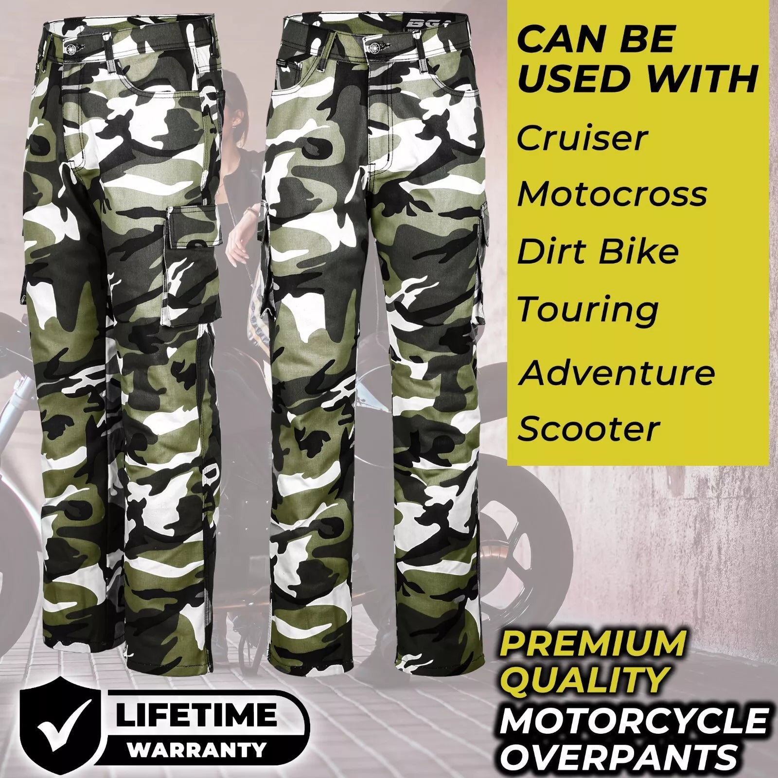 Bikers Gear Australia Robin Mens Motorcycle Lined with Kevlar Cargo Pants Grey/Camo