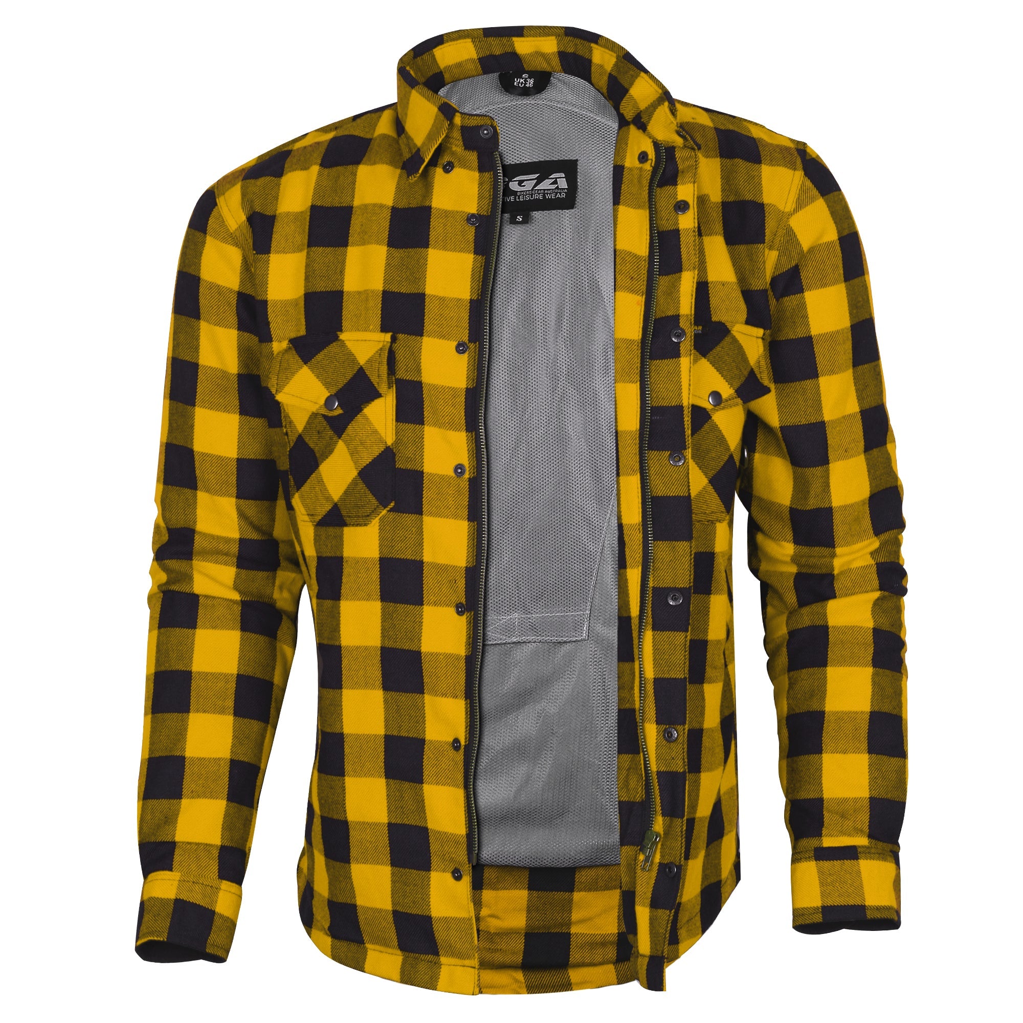 Bikers Gear Australia Exo Protective Motorcycle Flannel Lined with Kevlar Shirts Yellow