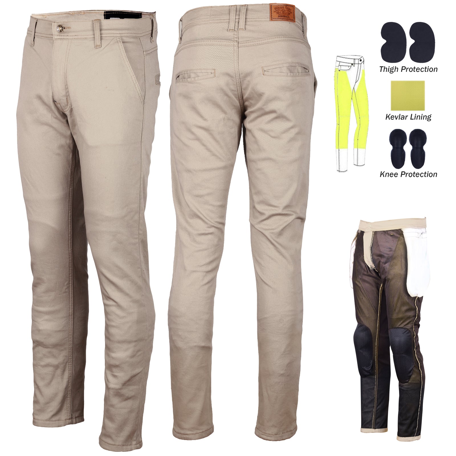 Bikers Gear Australia Stork Mens Motorcycle Chinos Pants Tan