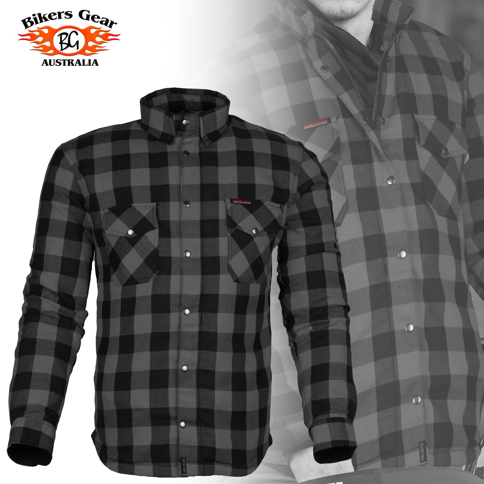 Bikers Gear Australia Exo Protective Motorcycle Flannel Shirts Grey - Premium Men Protective Shirts - Just £72.99! Shop now at Australian Bikers Gear