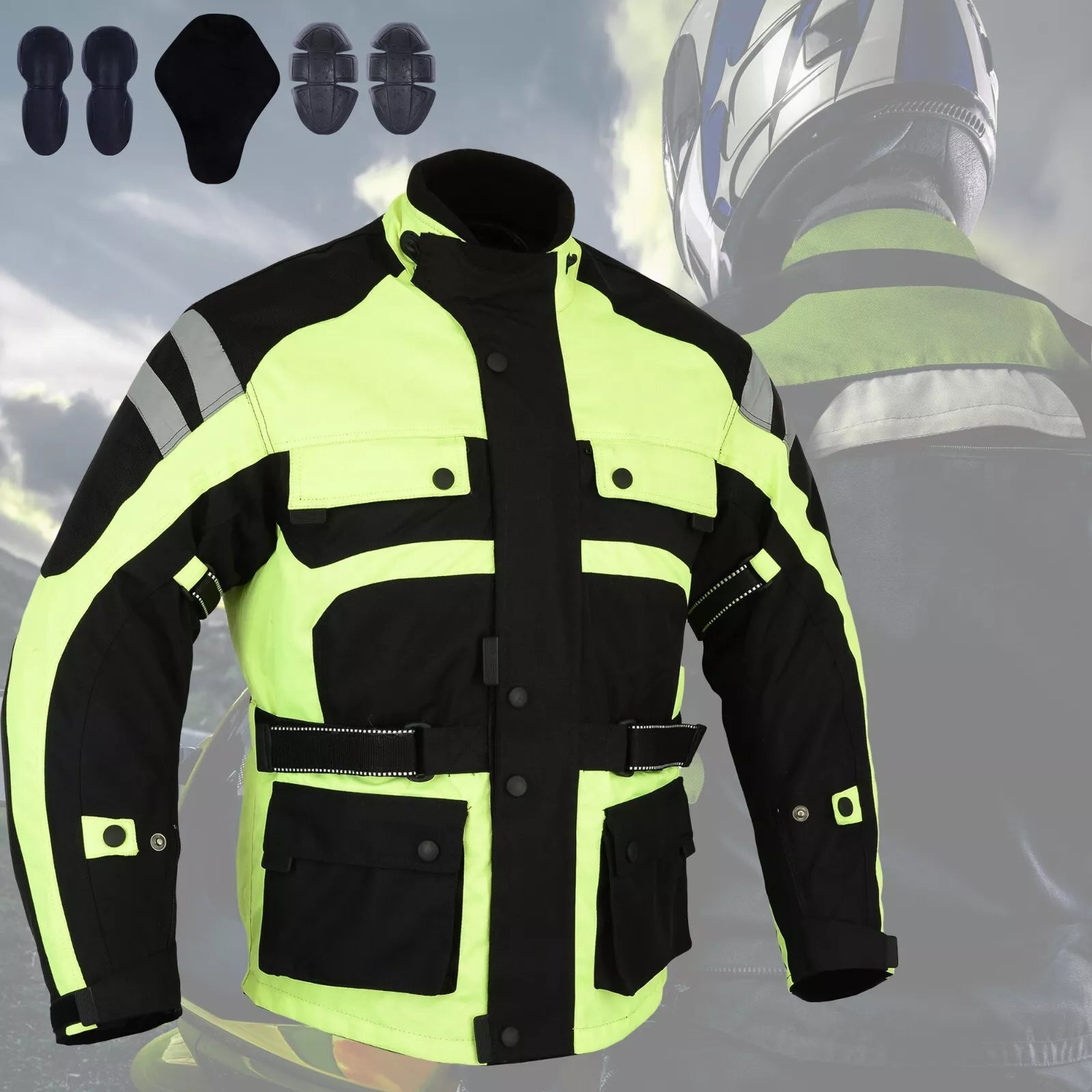 Bikers Gear Australia Motorcycle HiViz Waterproof Cordura Jacket CE