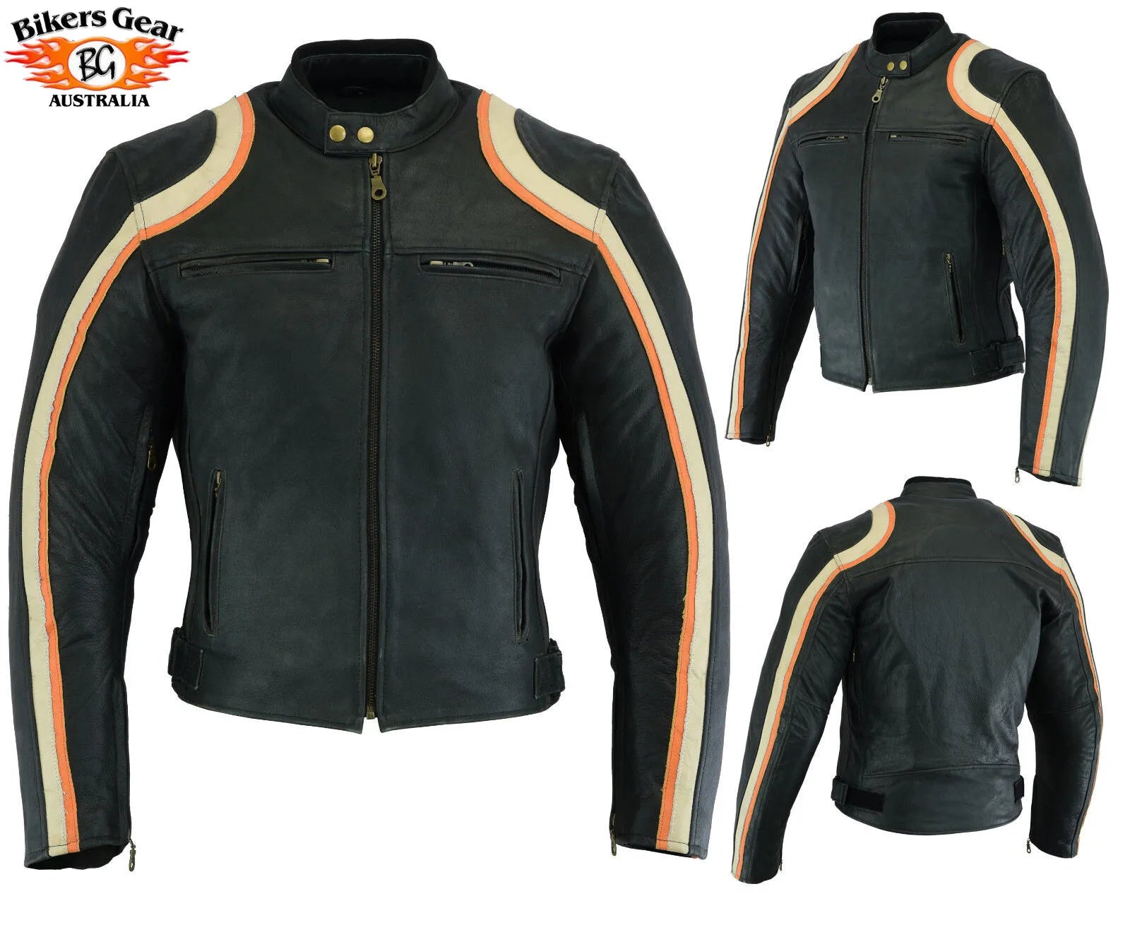 Bikers Gear Australia Retro Vintage Cafe Racer CE Motorcycle Leather Jacket