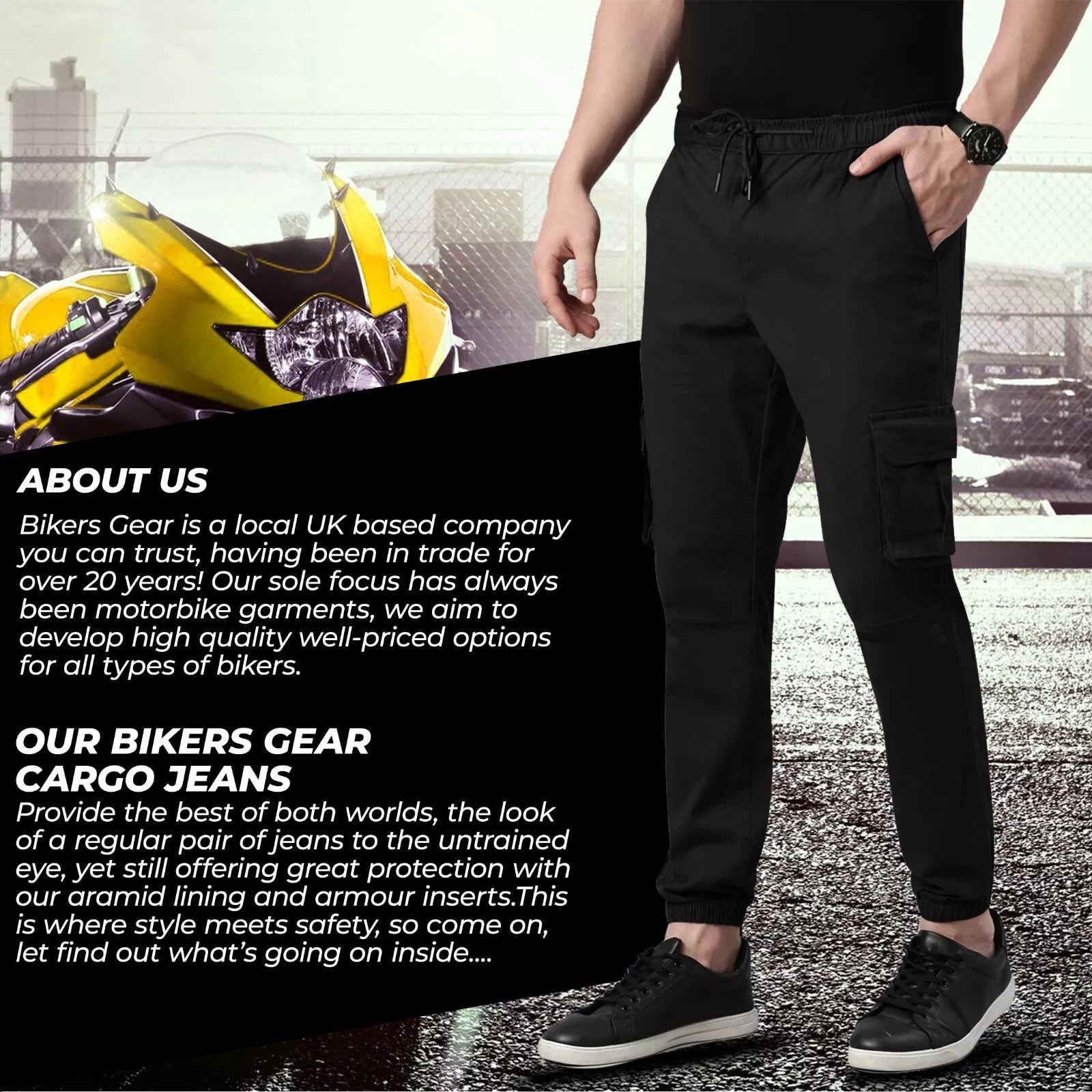 Bikers Gear Australia Charlie Men's Casual Stretch Motorcycle Cargo Kevlar Lined Pants