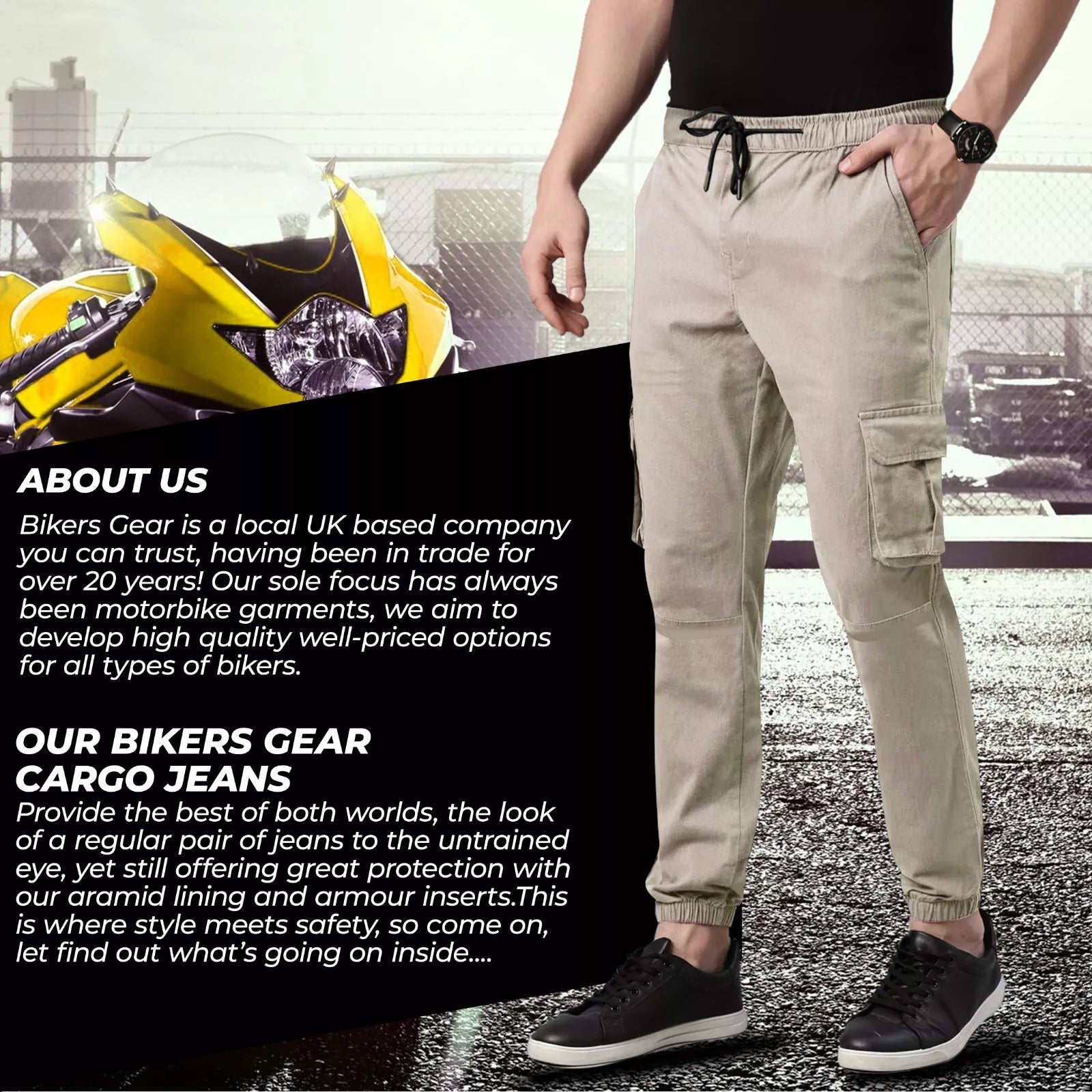 Bikers Gear Australia Charlie Men's Casual Stretch Motorcycle Cargo Kevlar Lined Pants