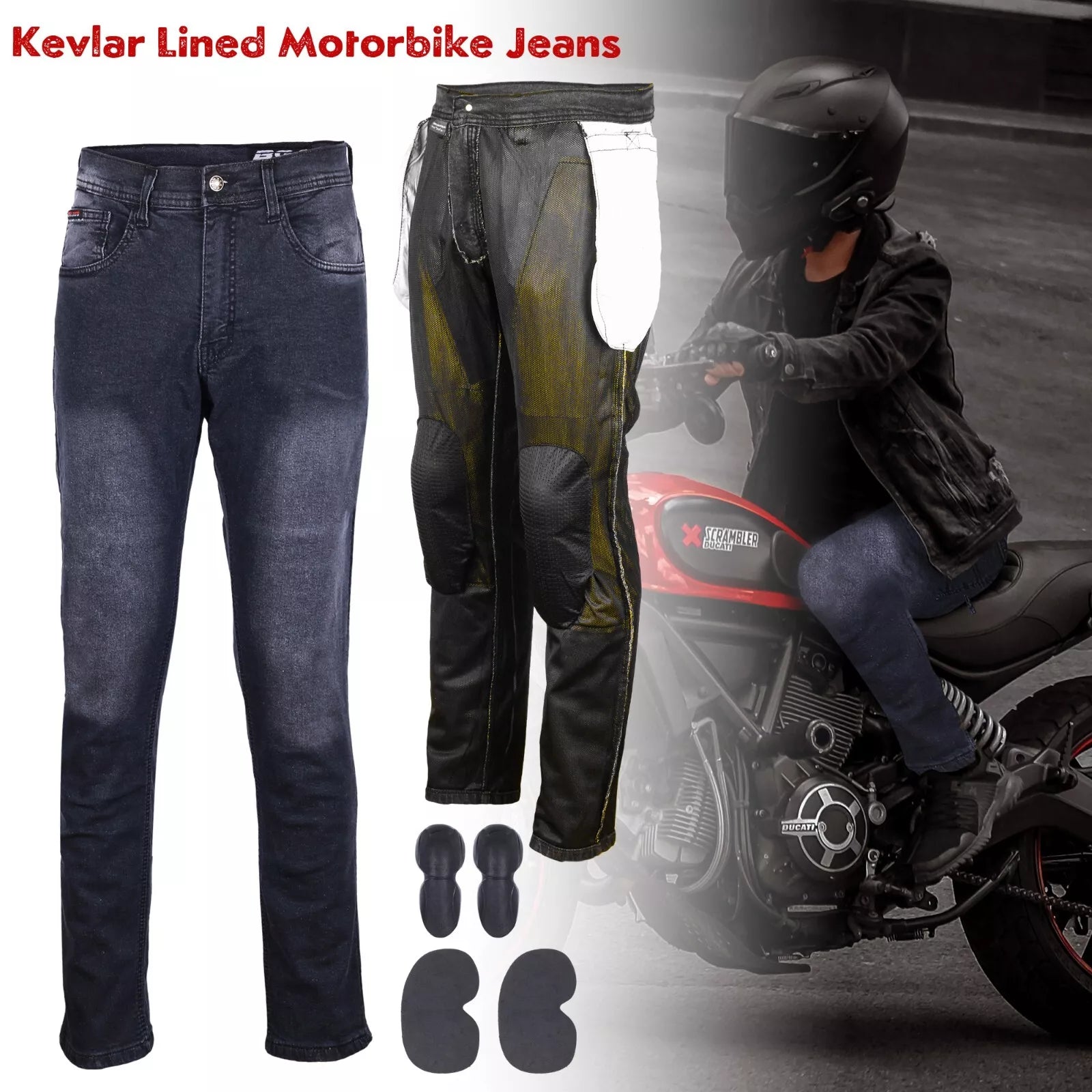 Bikers Gear Australia Men Motorcycle Trousers Stretch Denim Kevlar Lined Jeans