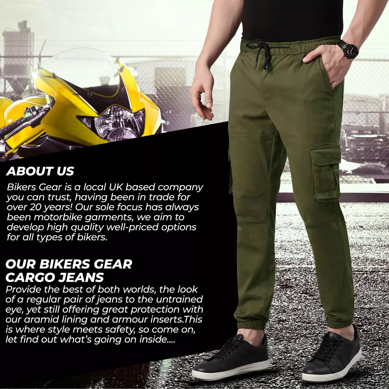 Bikers Gear Australia Charlie Men's Casual Stretch Motorcycle Cargo Kevlar Lined Pants